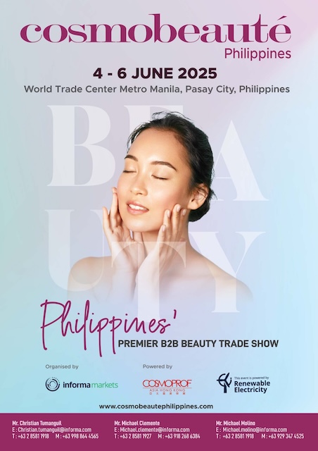 Cosmobeauté Philippines 2025 is the first and only B2B trade show covering beauty, cosmetics, health and wellness, and personal care industries in the Philippines.