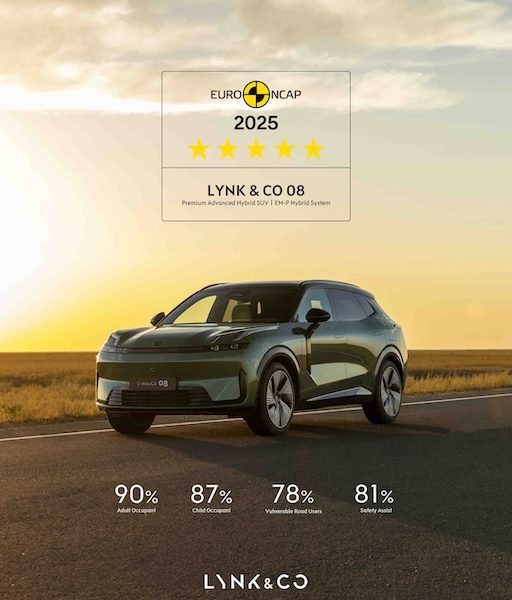 LYNK & CO 08 EM-P RECEIVES 5-STAR EURO NCAP RATING, REINFORCING LEADERSHIP IN AUTOMOTIVE SAFETY