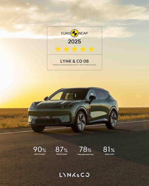 LYNK & CO 08 EM-P RECEIVES 5-STAR EURO NCAP RATING, REINFORCING LEADERSHIP IN AUTOMOTIVE SAFETY