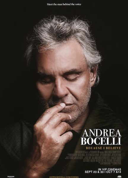 Andrea Bocelli: Because I Believe Premieres Exclusively at Opus VIP Cinema and NUSTAR VIP Cinema
