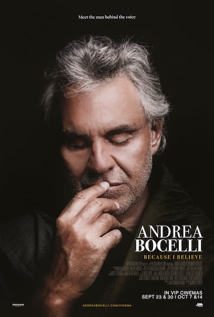 Andrea Bocelli: Because I Believe Premieres Exclusively at Opus VIP Cinema and NUSTAR VIP Cinema